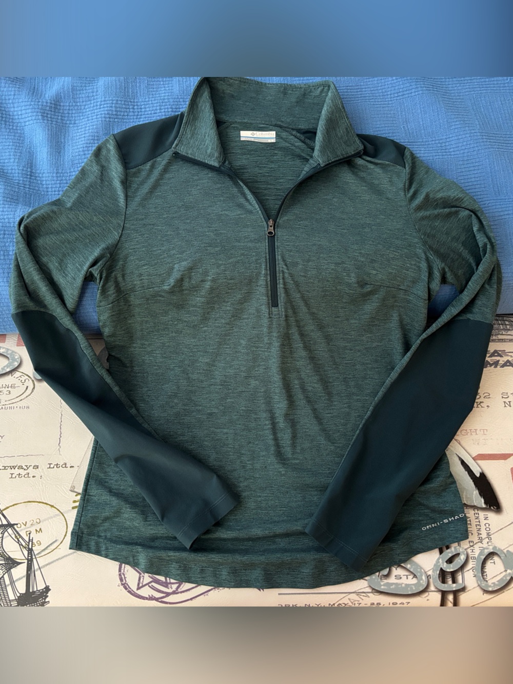 Columbia Heathered Dark Green Quarter-Zip UPF Pullover M